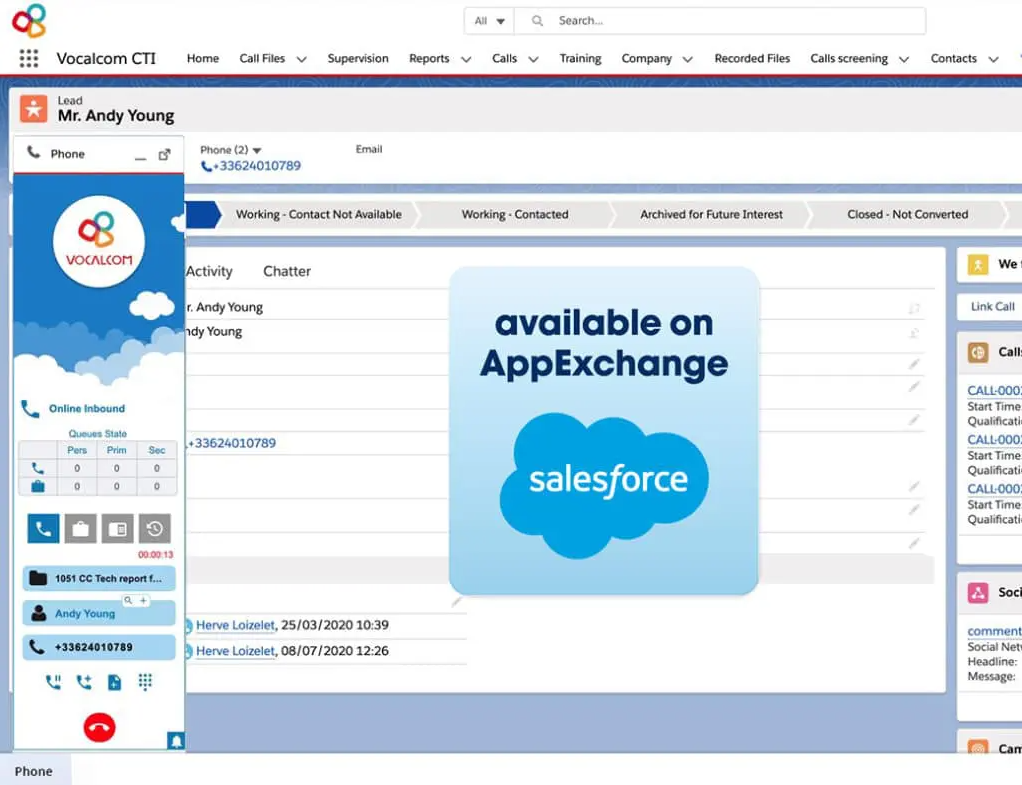 screenshot of Vocalcom Salesforce Edition